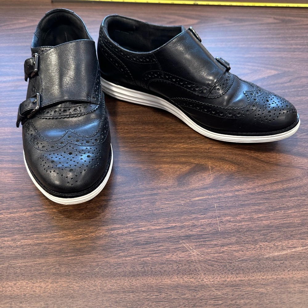 Cole Haan Black Leather Double Monk Strap Oxfords